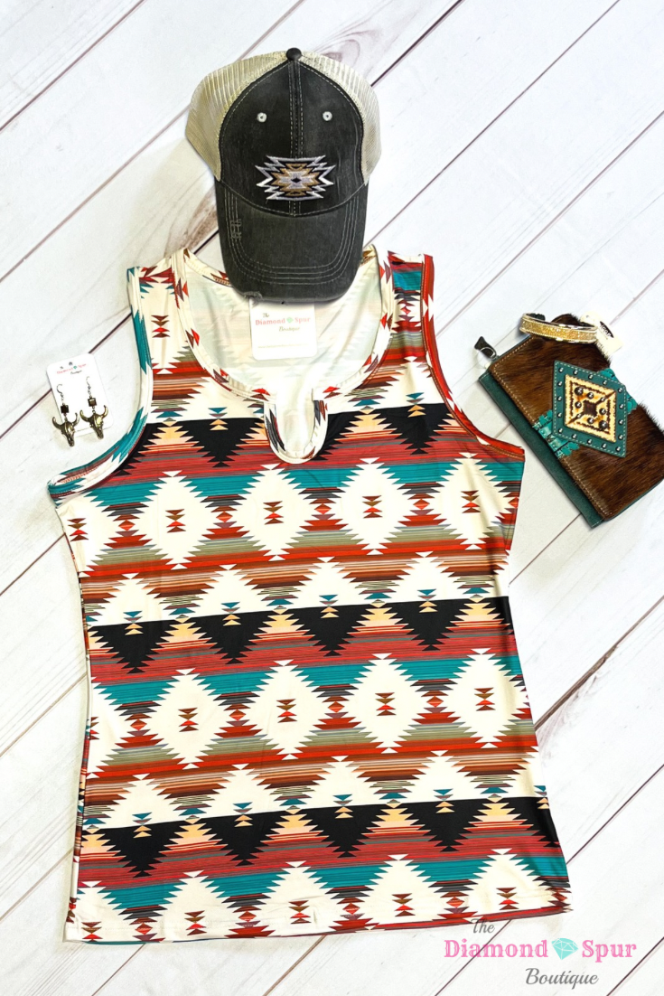 Sundown Aztec Tank Top - The Diamond Spur Boutique