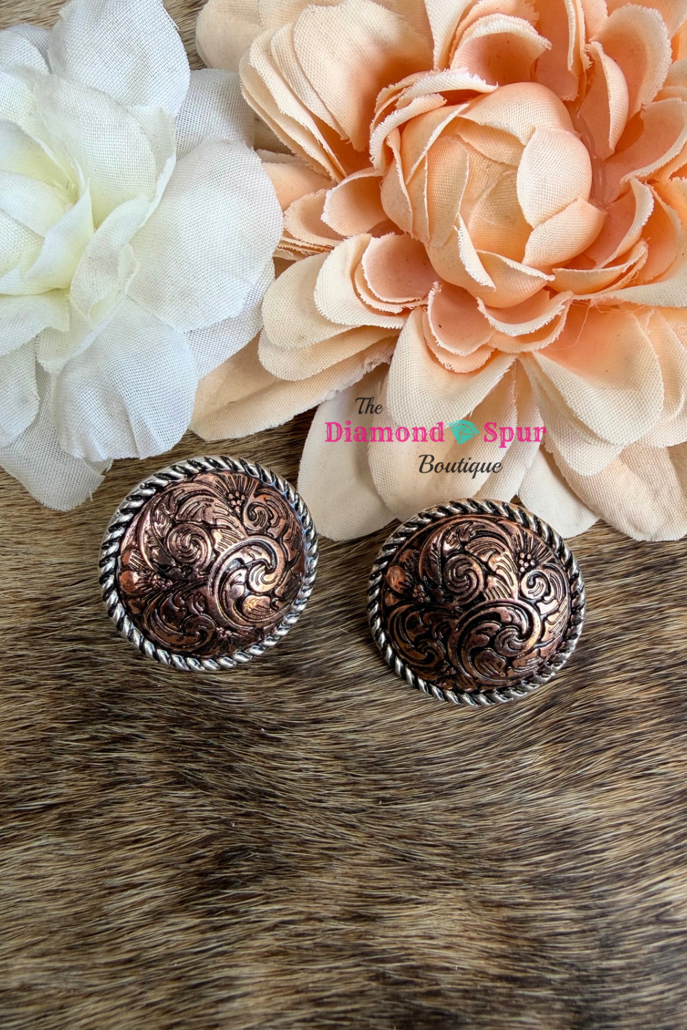 Round Concho Post Earrings-Bronze/Silver