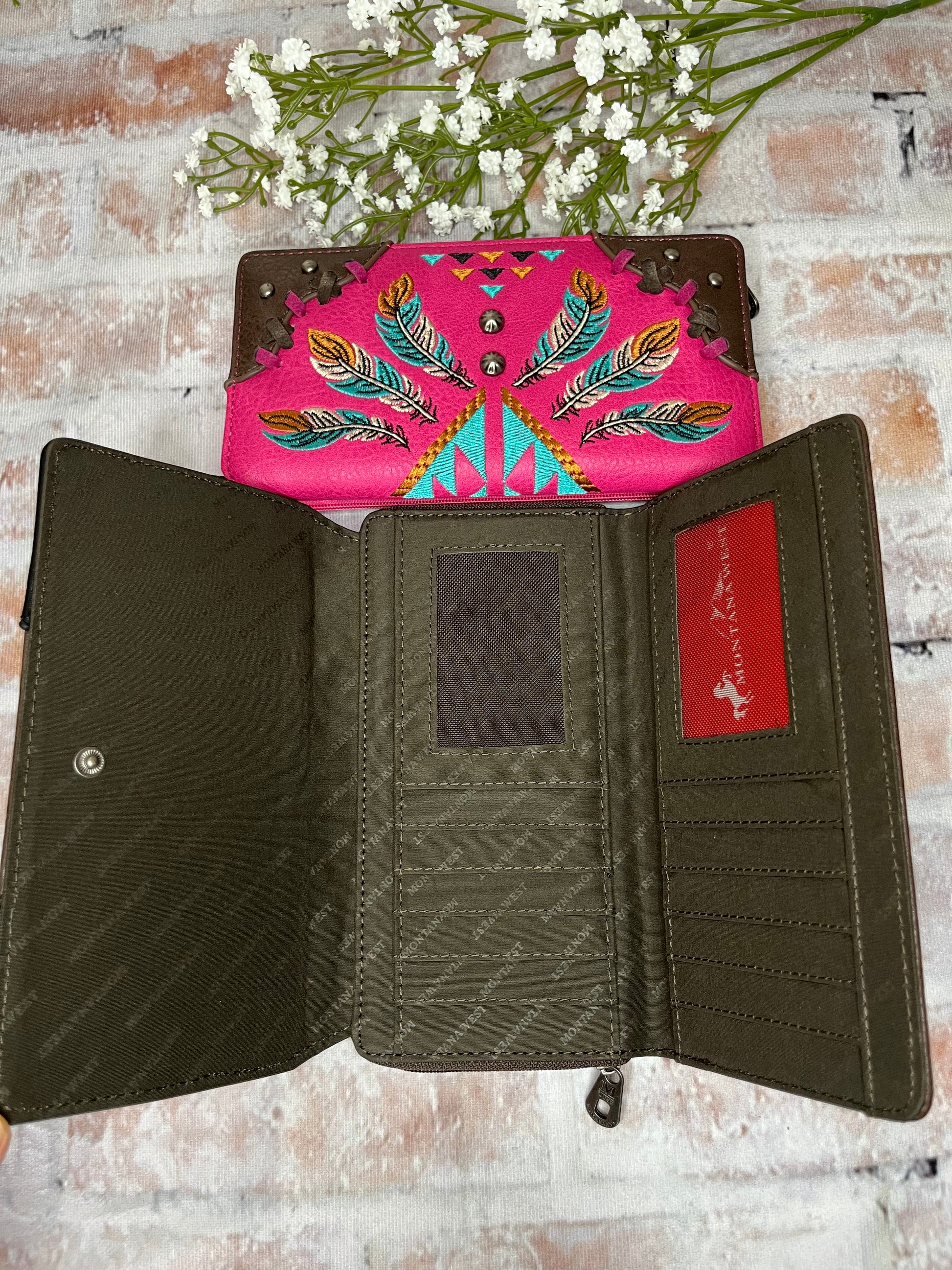 Feather Wallet-Pink - The Diamond Spur Boutique