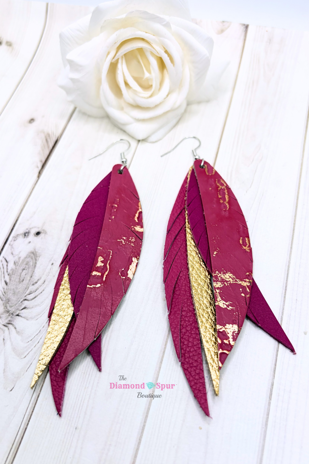 Leather Feather Earrings-Pink