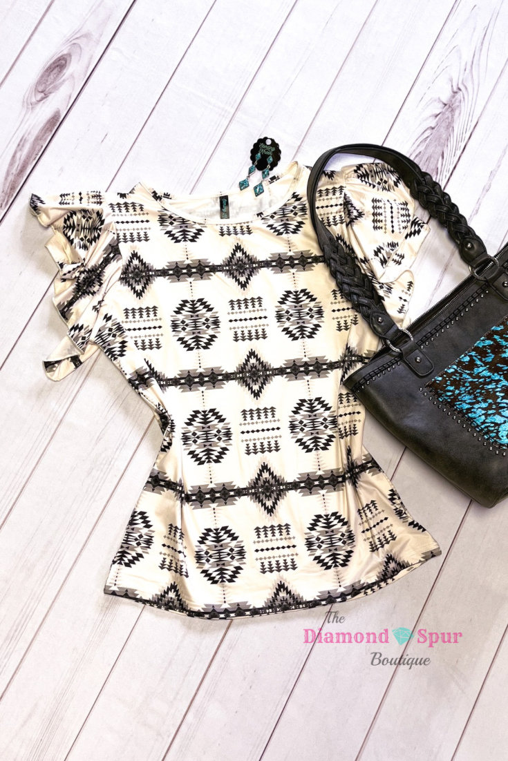 Aztec Layered Short Sleeve Top - The Diamond Spur Boutique