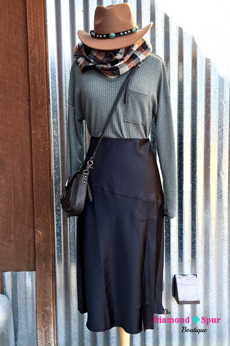 Black Satin Skirt - The Diamond Spur Boutique