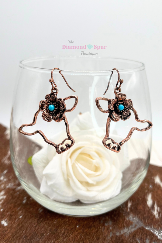 Copper Flower Cow Head Earrings