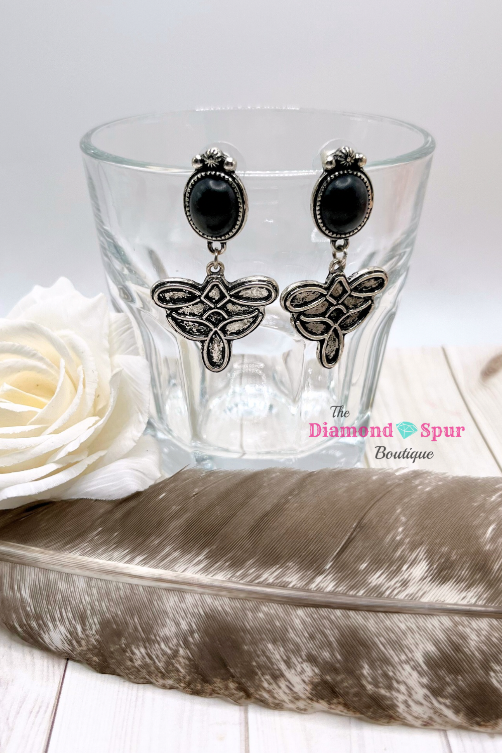 Black Stone Boot Stitch Post Earrings - The Diamond Spur Boutique