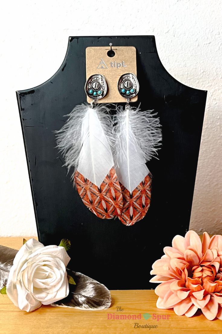 Painted Feather Cowboy Hat Earrings - The Diamond Spur Boutique