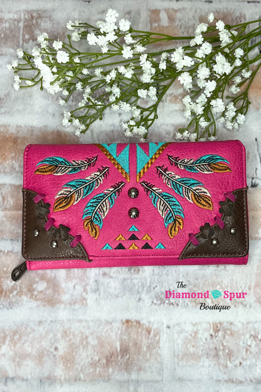 Feather Wallet-Pink - The Diamond Spur Boutique