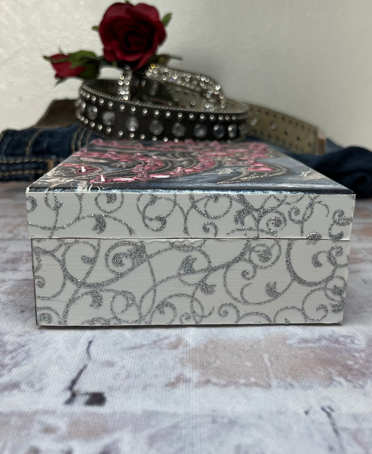 Rhinestone Denim Jewelry/Keepsake Box - The Diamond Spur Boutique