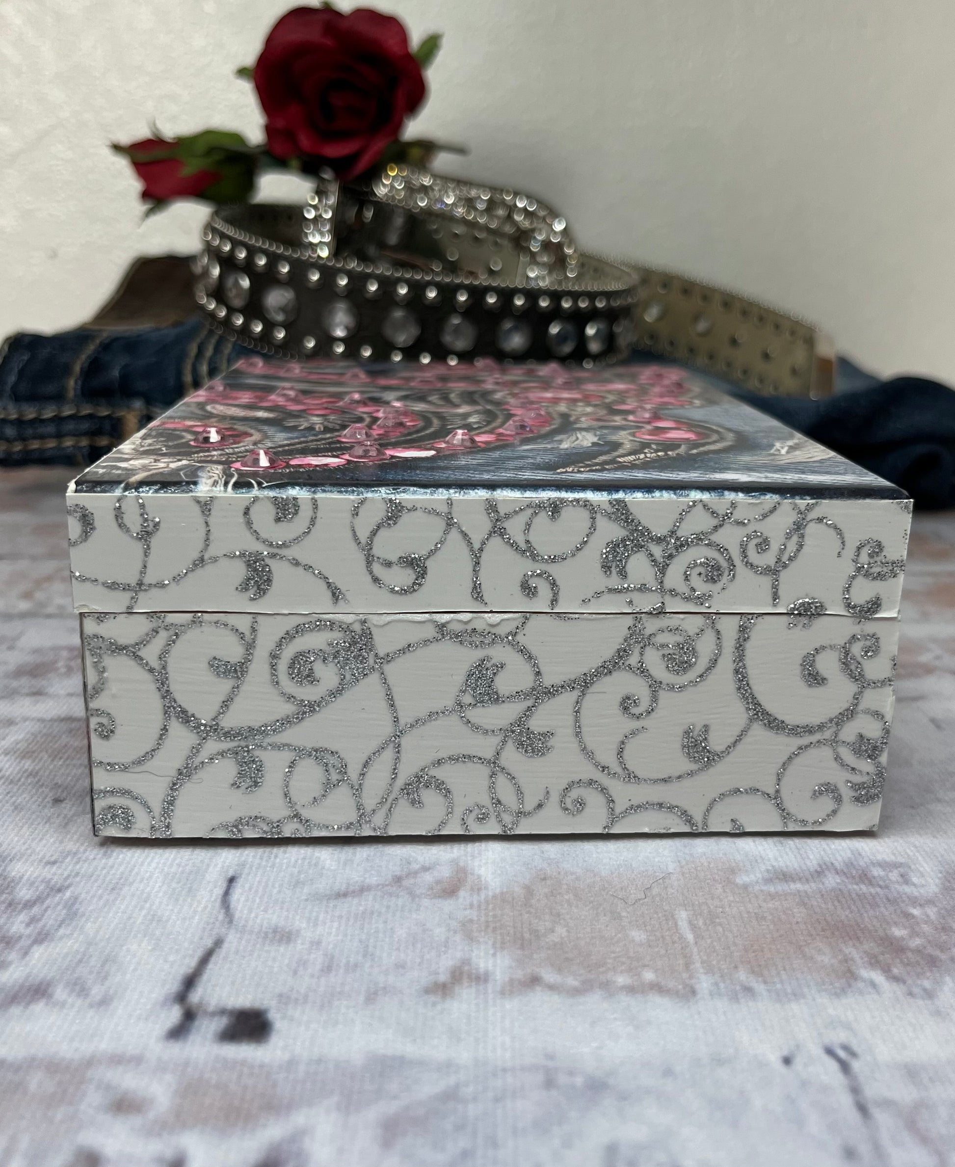 Rhinestone Denim Jewelry/Keepsake Box - The Diamond Spur Boutique