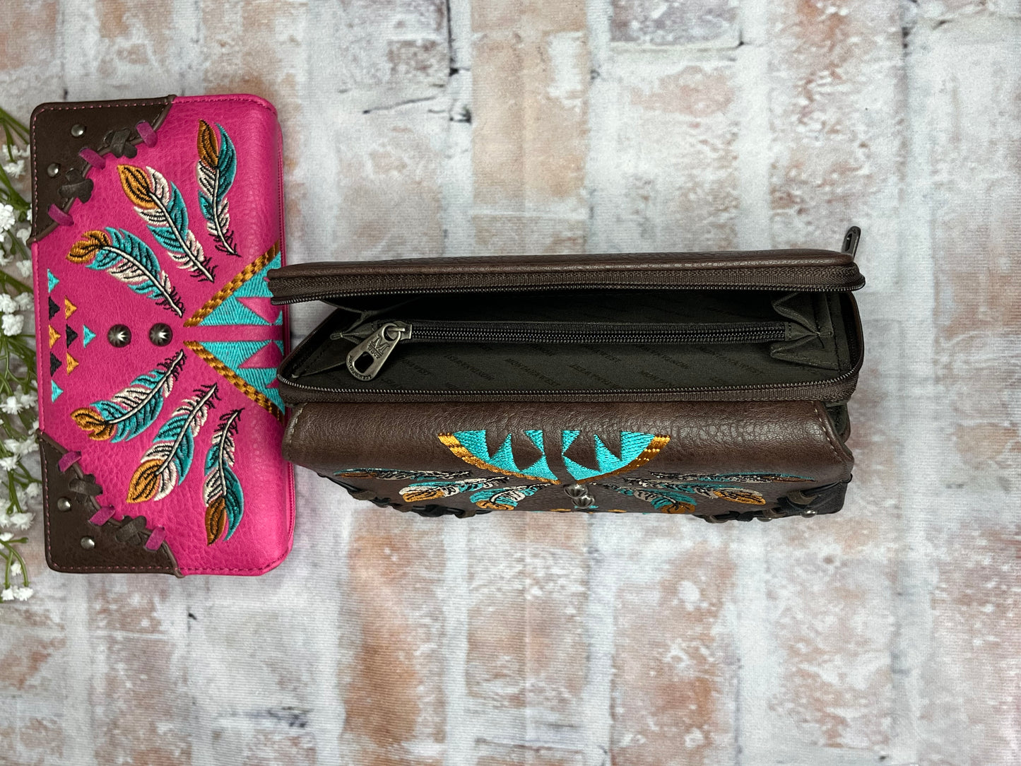 Feather Wallet-Pink - The Diamond Spur Boutique