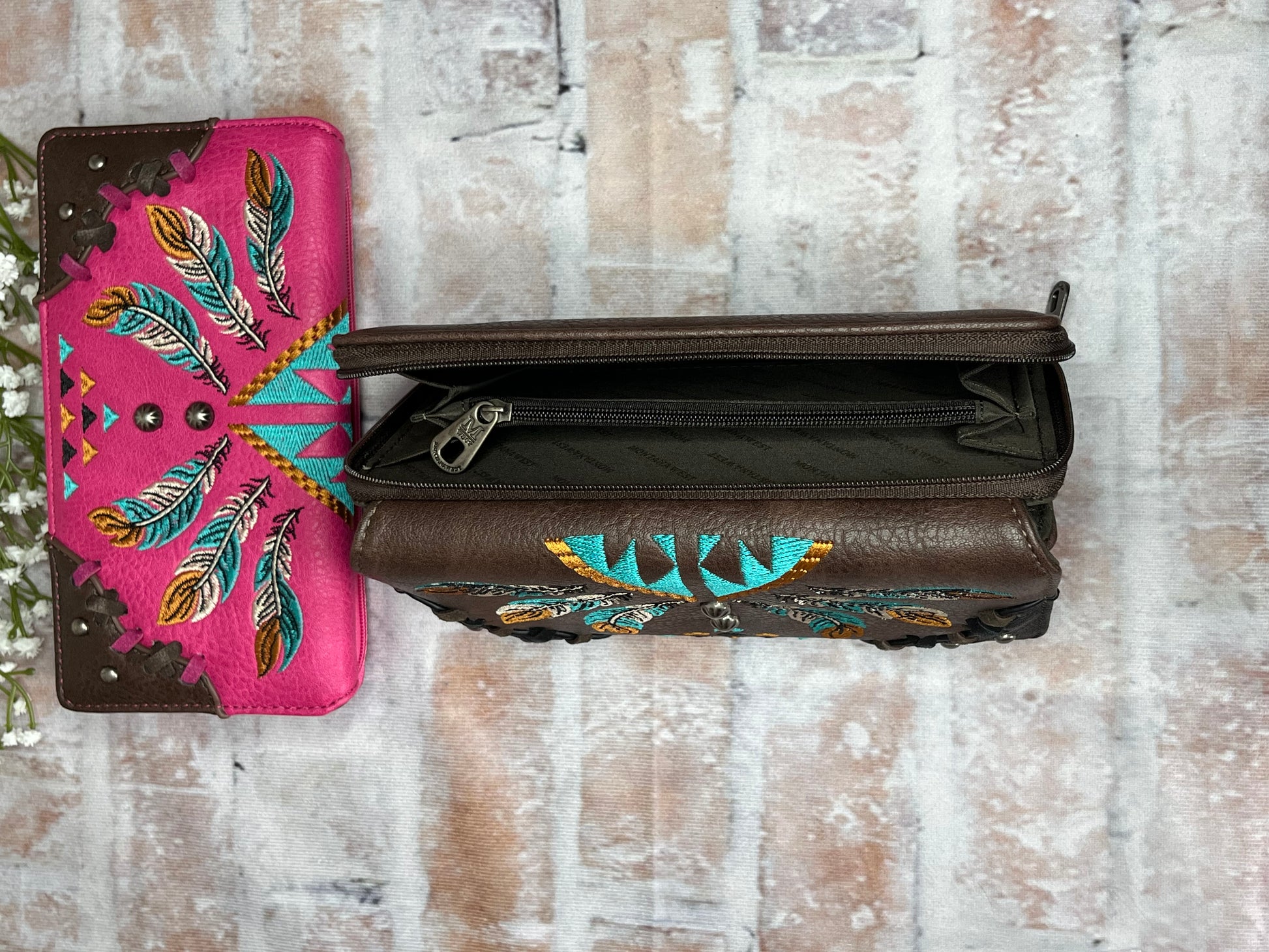 Feather Wallet-Pink - The Diamond Spur Boutique