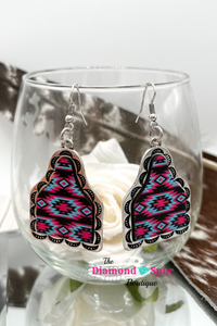 Pink Aztec Cow Tag Earrings - The Diamond Spur Boutique