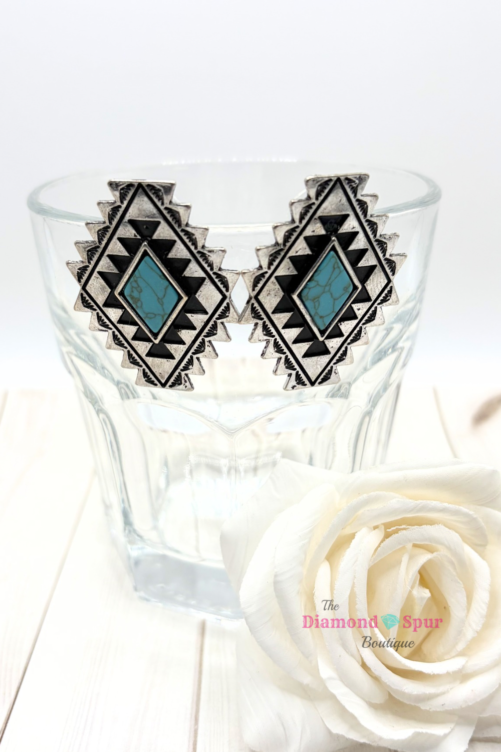 Large Turquoise Aztec Post Earrings