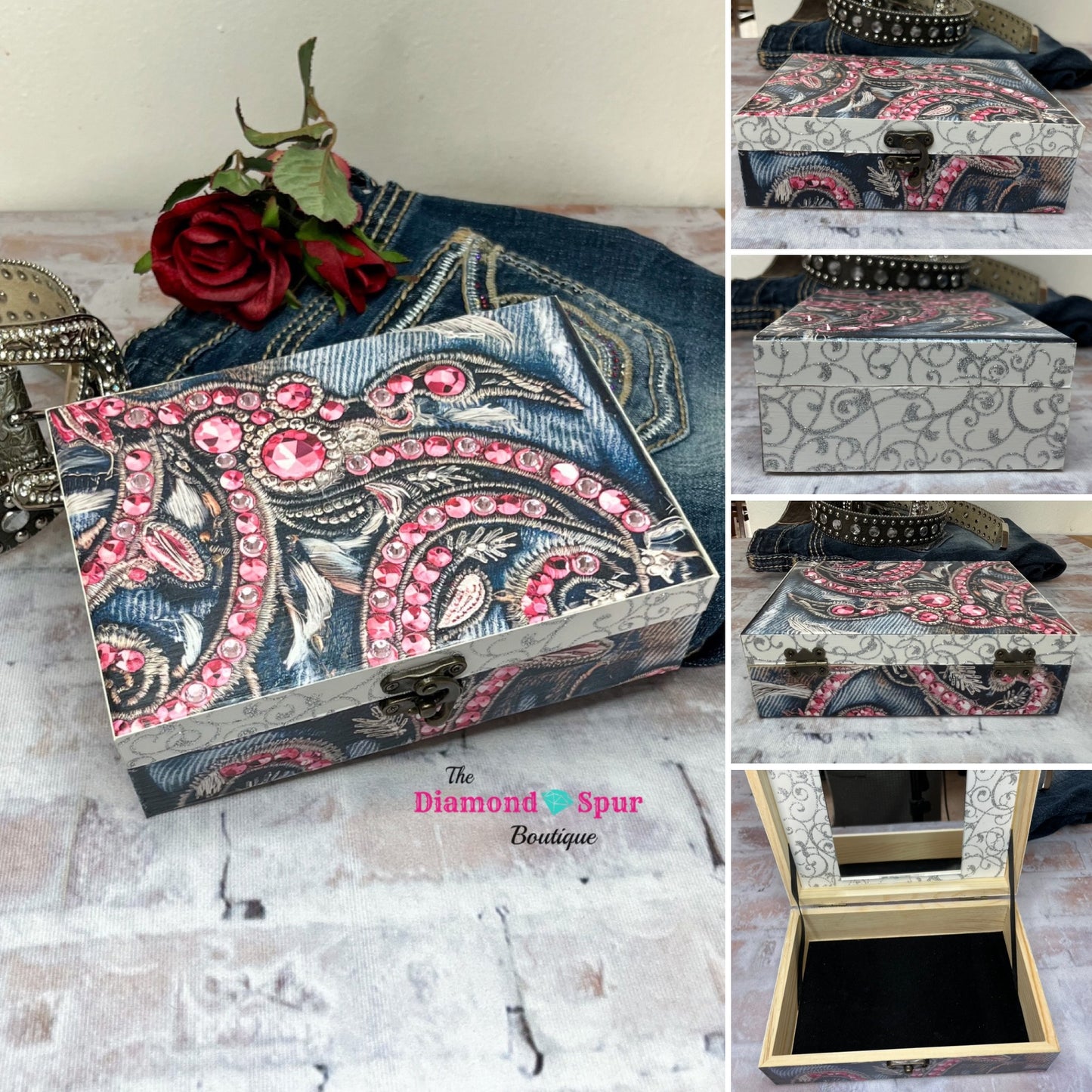 Rhinestone Denim Jewelry/Keepsake Box - The Diamond Spur Boutique