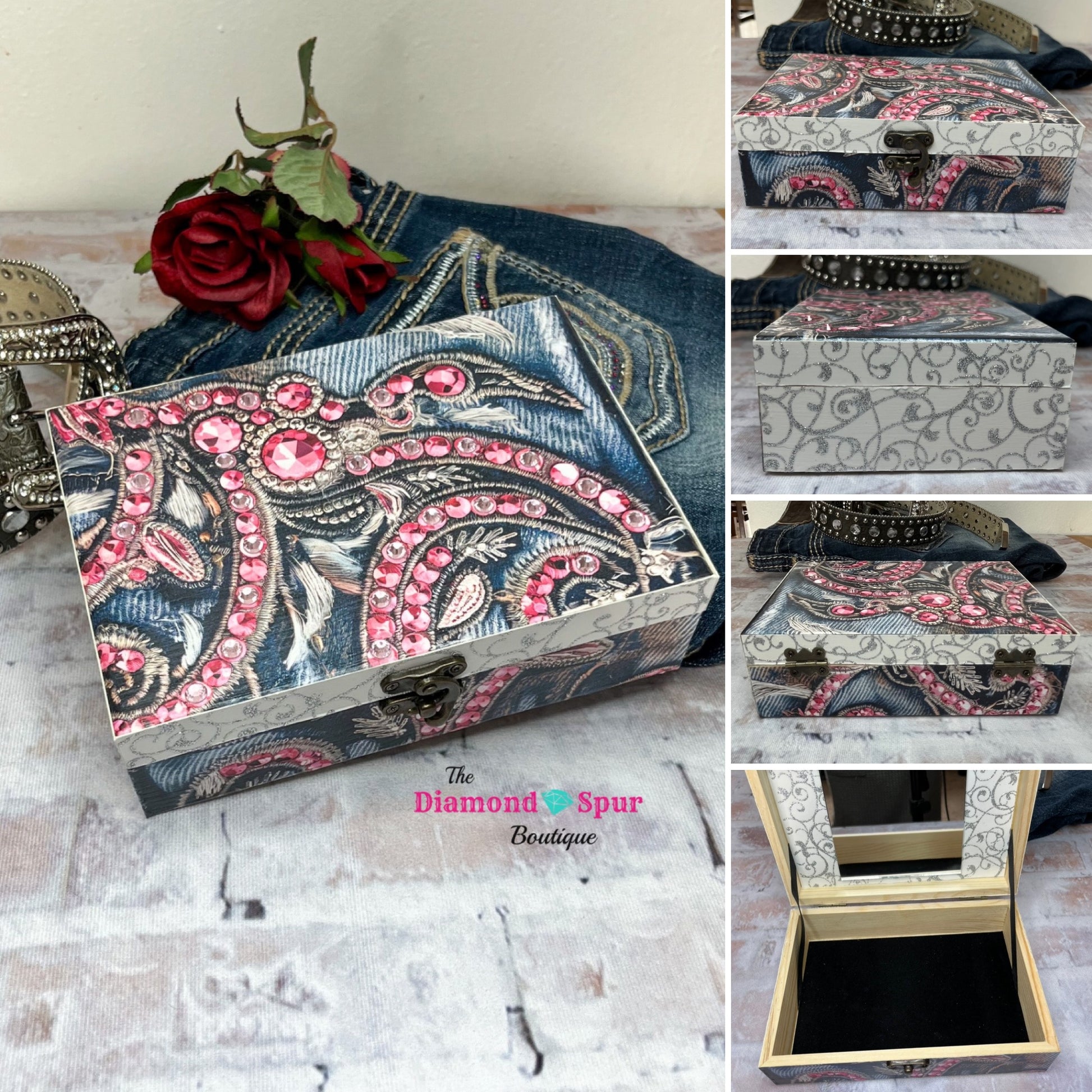 Rhinestone Denim Jewelry/Keepsake Box - The Diamond Spur Boutique