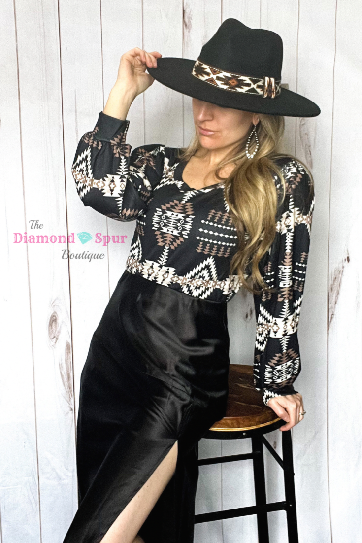 Andes Black Aztec Top - The Diamond Spur Boutique