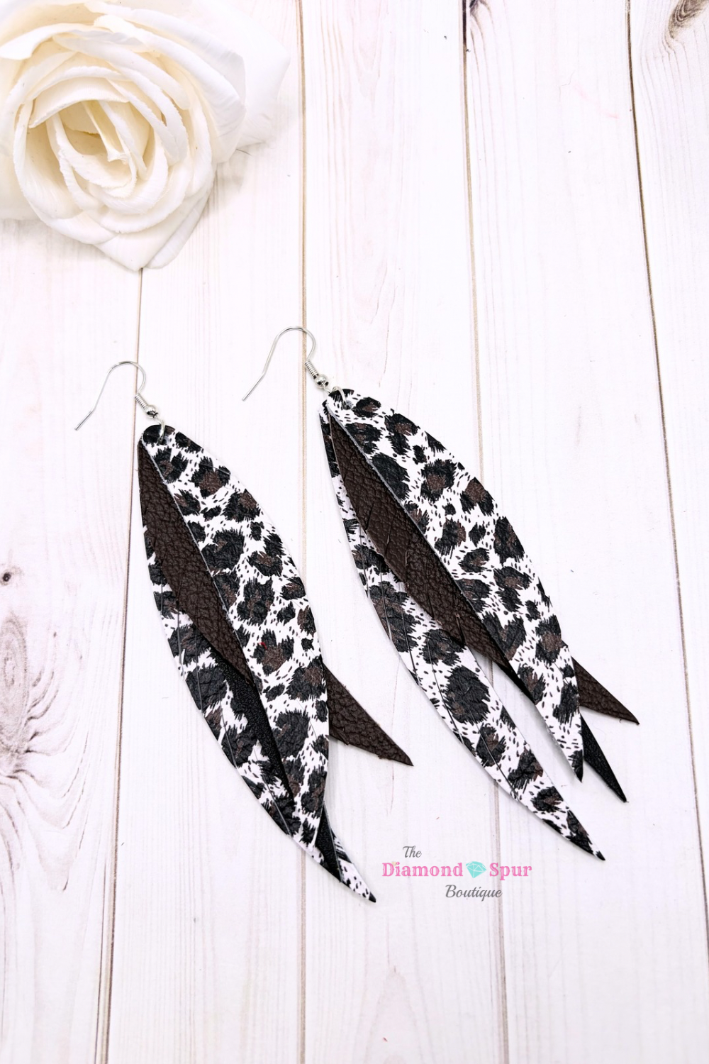 Leather Feather Earrings-Brown Leopard