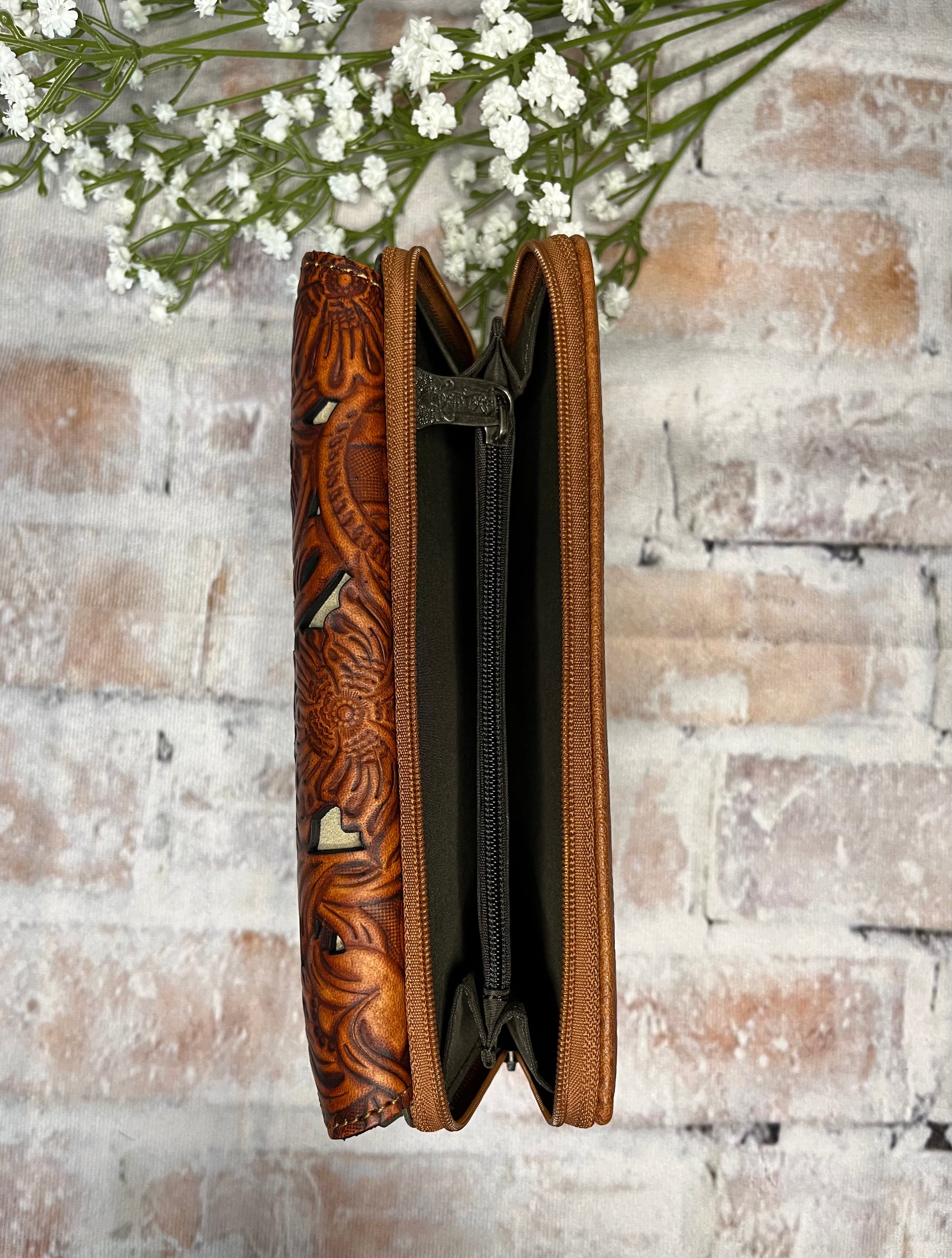 Cut Out Tooled Leather Wallet-Brown - The Diamond Spur Boutique