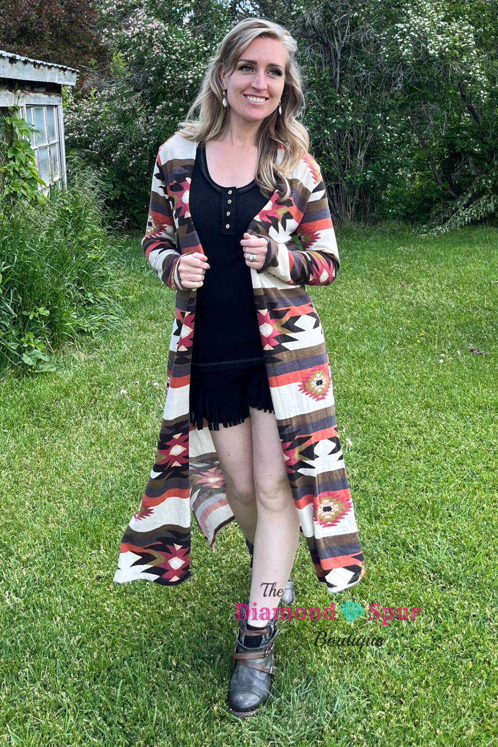 Aztec Open Front Cardigan - The Diamond Spur Boutique