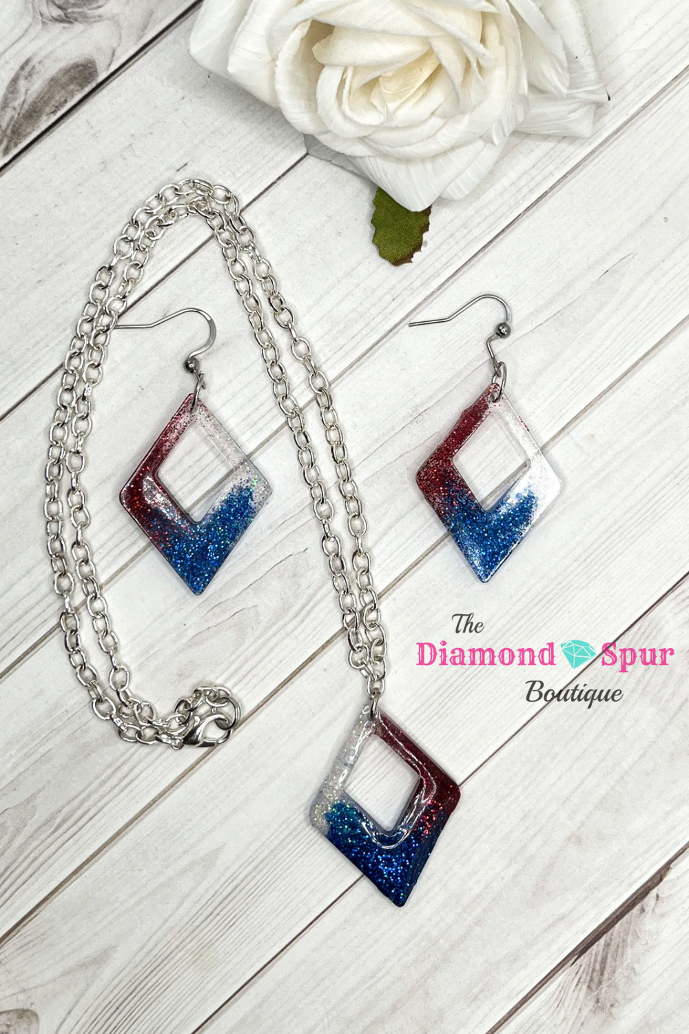 Red White & Blue Necklace and Earrings Set - The Diamond Spur Boutique
