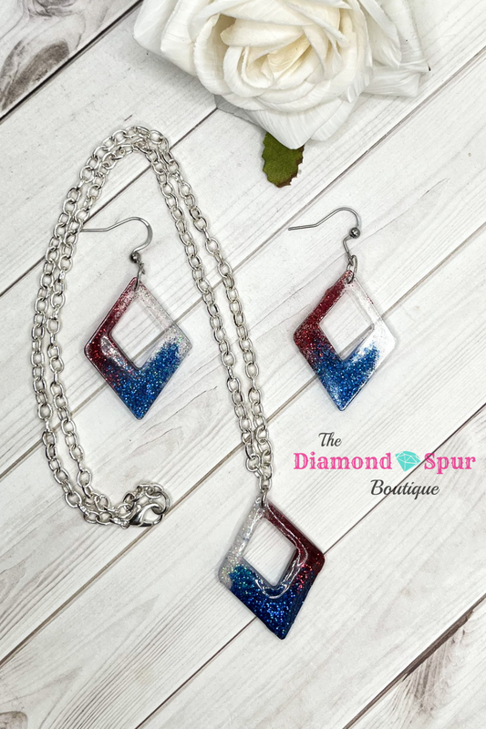 Red White & Blue Necklace and Earrings Set - The Diamond Spur Boutique