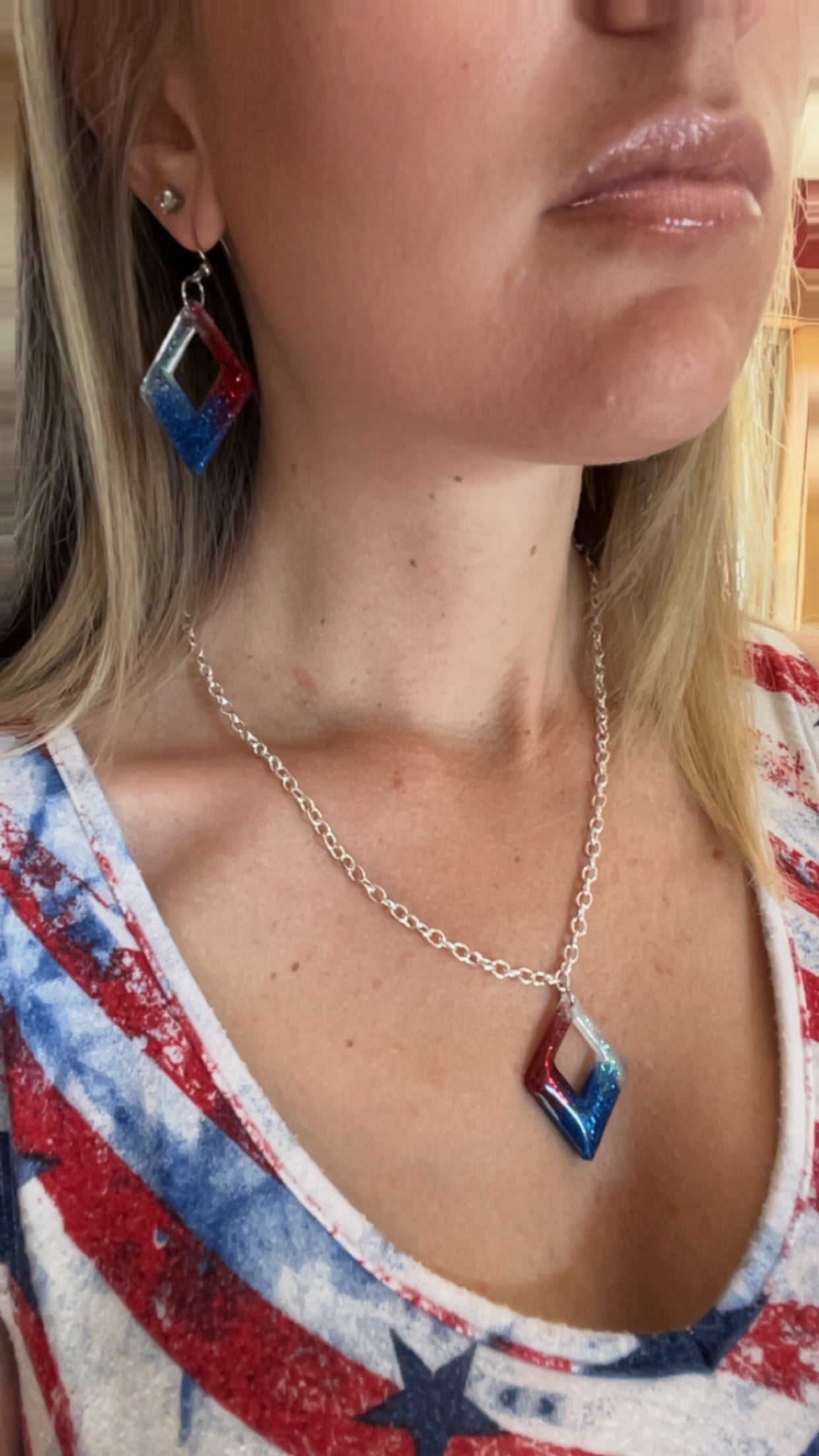 Red White & Blue Necklace and Earrings Set - The Diamond Spur Boutique