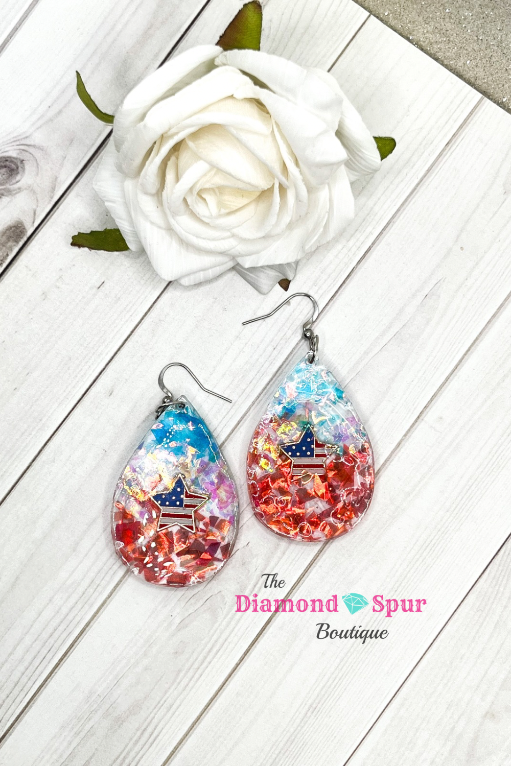 Red White and Blue Teardrop Earrings