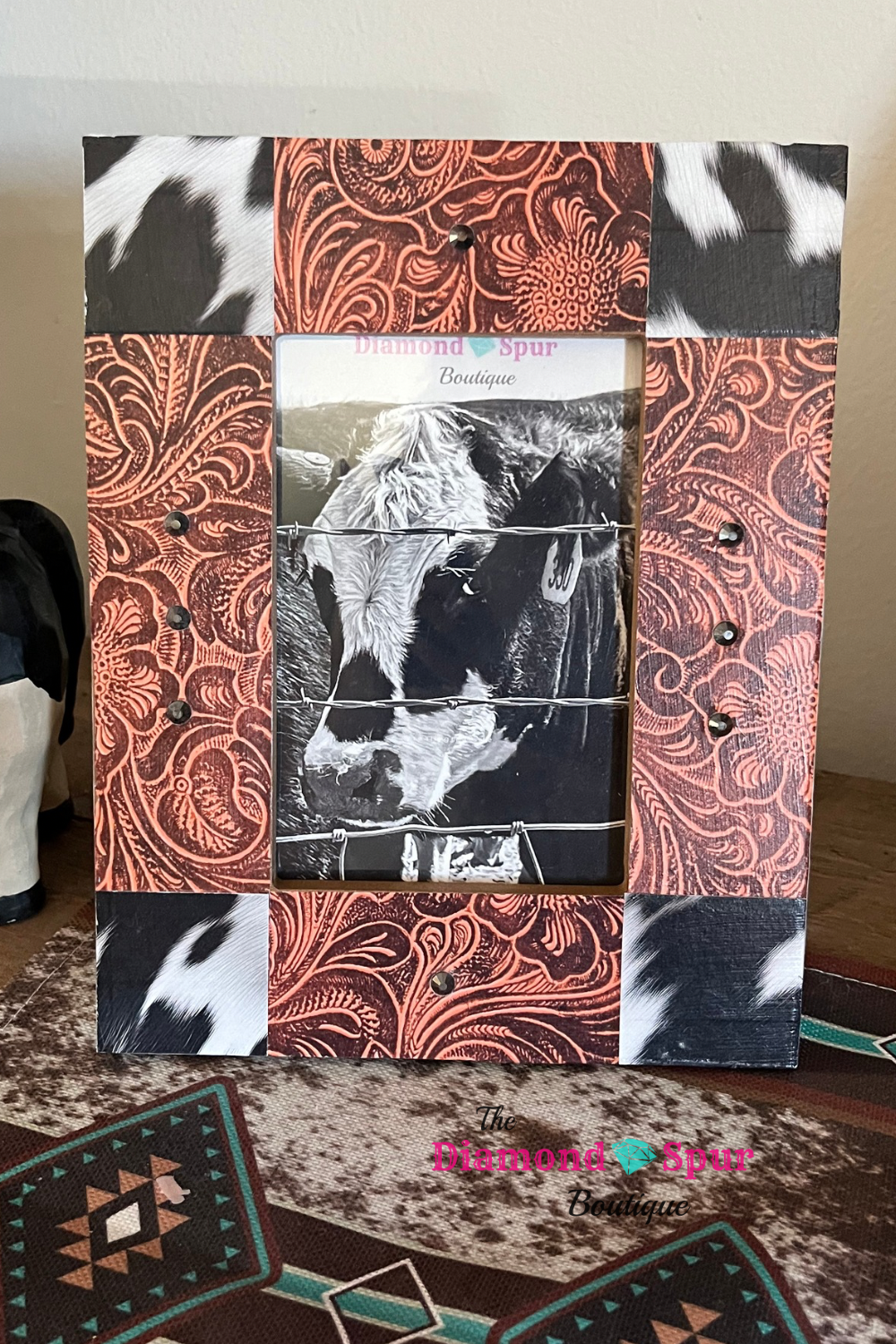 Tooled Leather & Cowhide Picture Frame - The Diamond Spur Boutique