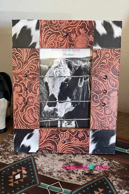 Tooled Leather & Cowhide Picture Frame - The Diamond Spur Boutique