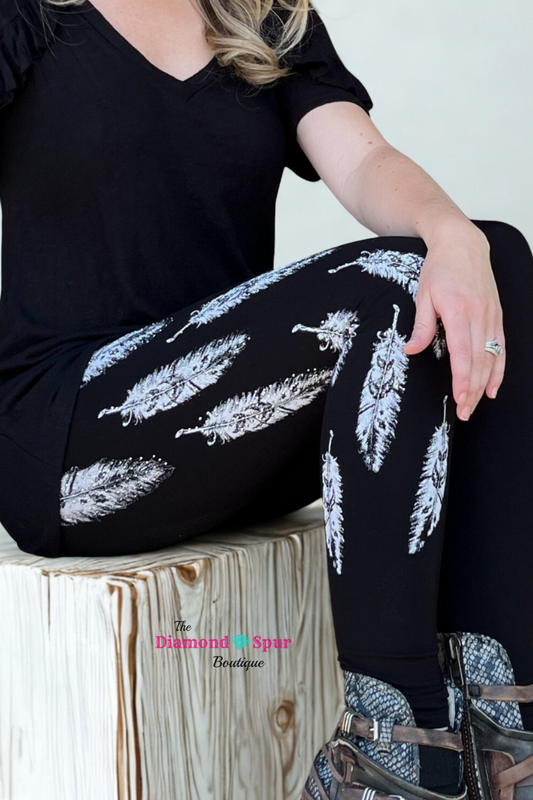 Vocal Feather Stone Leggings - The Diamond Spur Boutique