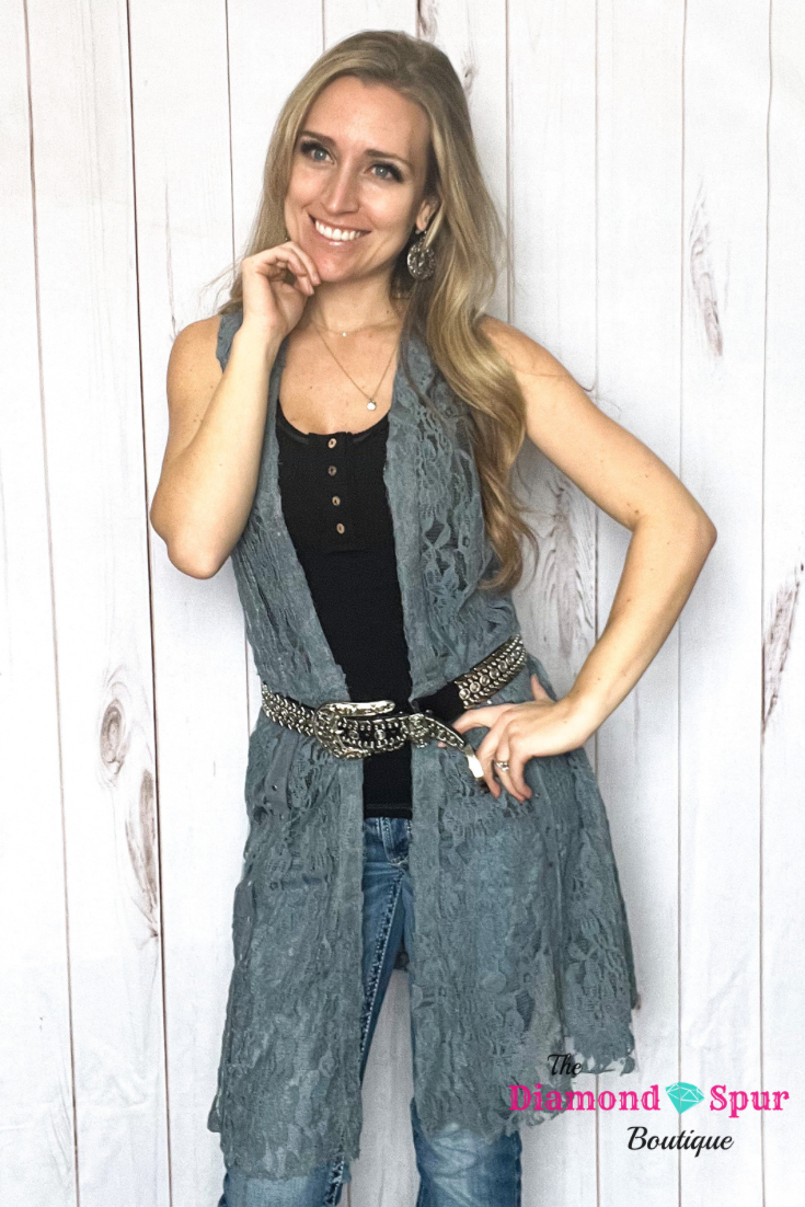 Vocal Lace Sleeveless Cardigan Vest - The Diamond Spur Boutique