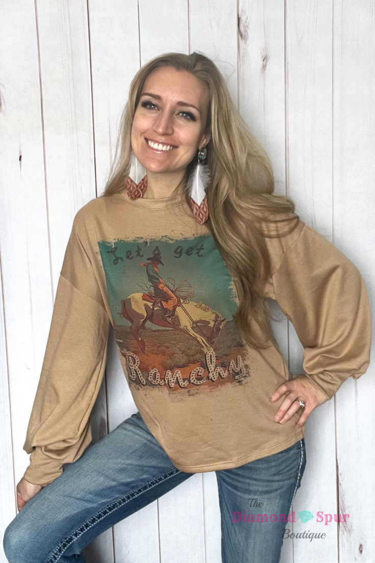 Let’s Get Ranchy Balloon Sleeve Top - The Diamond Spur Boutique