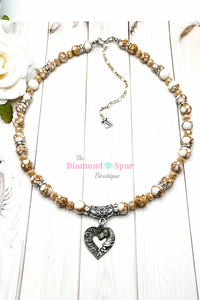 Antique Horse Heart Charm Bead Necklace - The Diamond Spur Boutique