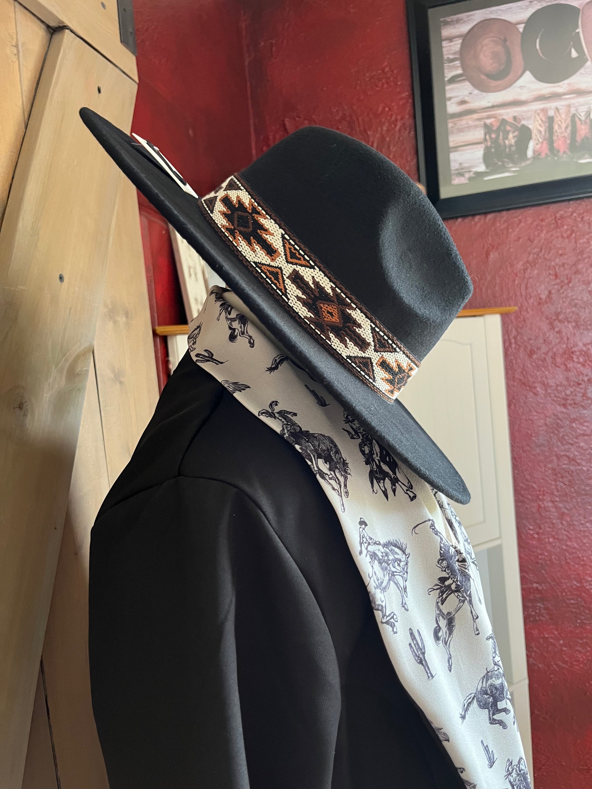 Black Felt Hat with Aztec Band - The Diamond Spur Boutique