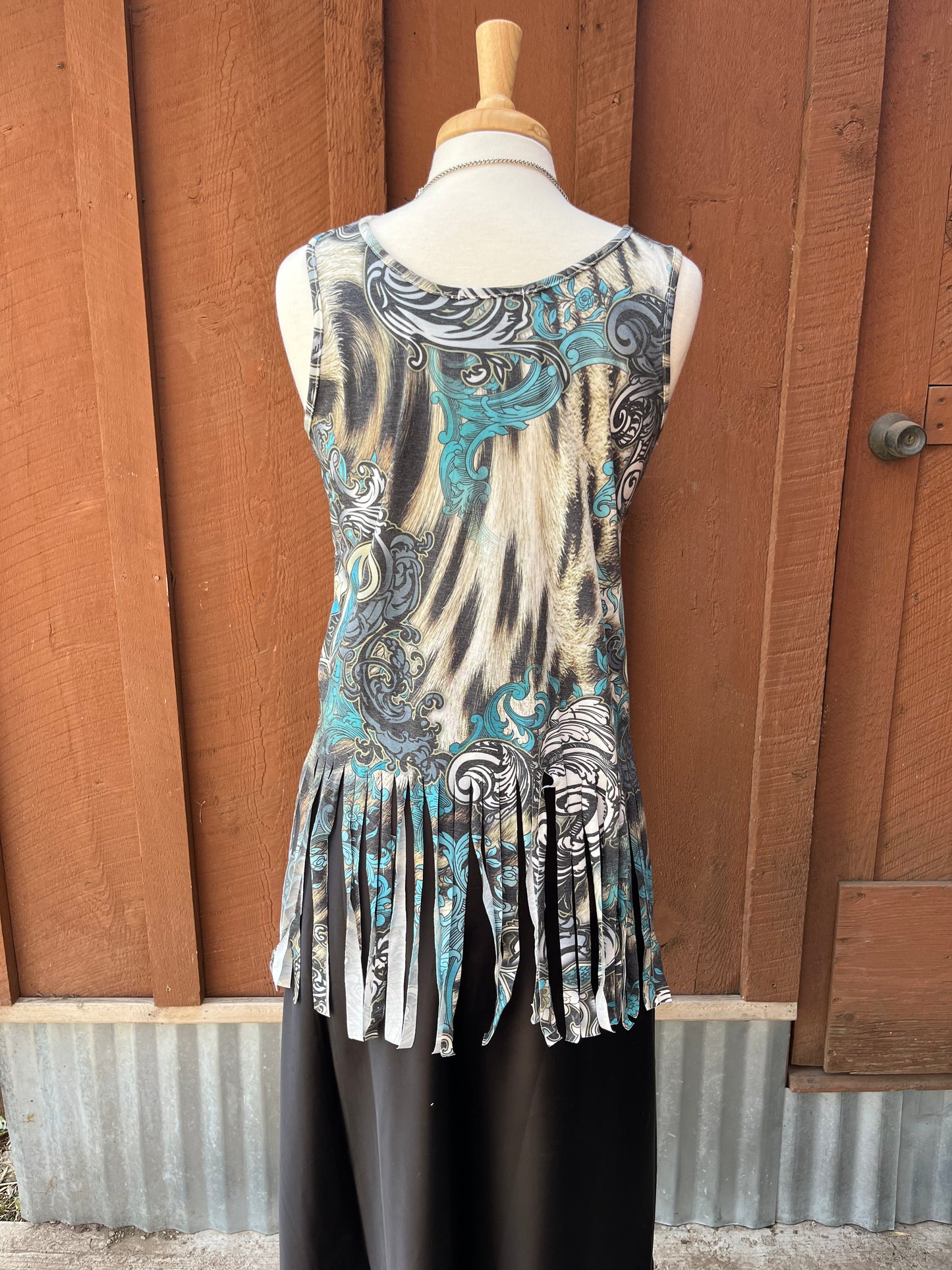 Paisley Sleeveless Cut Fringe Top - The Diamond Spur Boutique