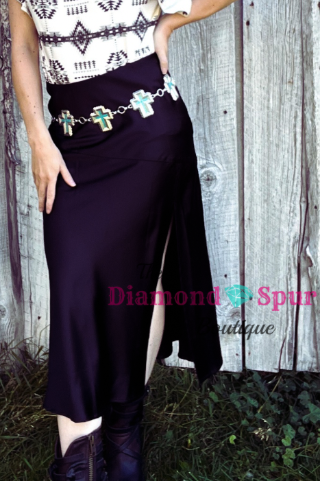 Black Satin Skirt - The Diamond Spur Boutique