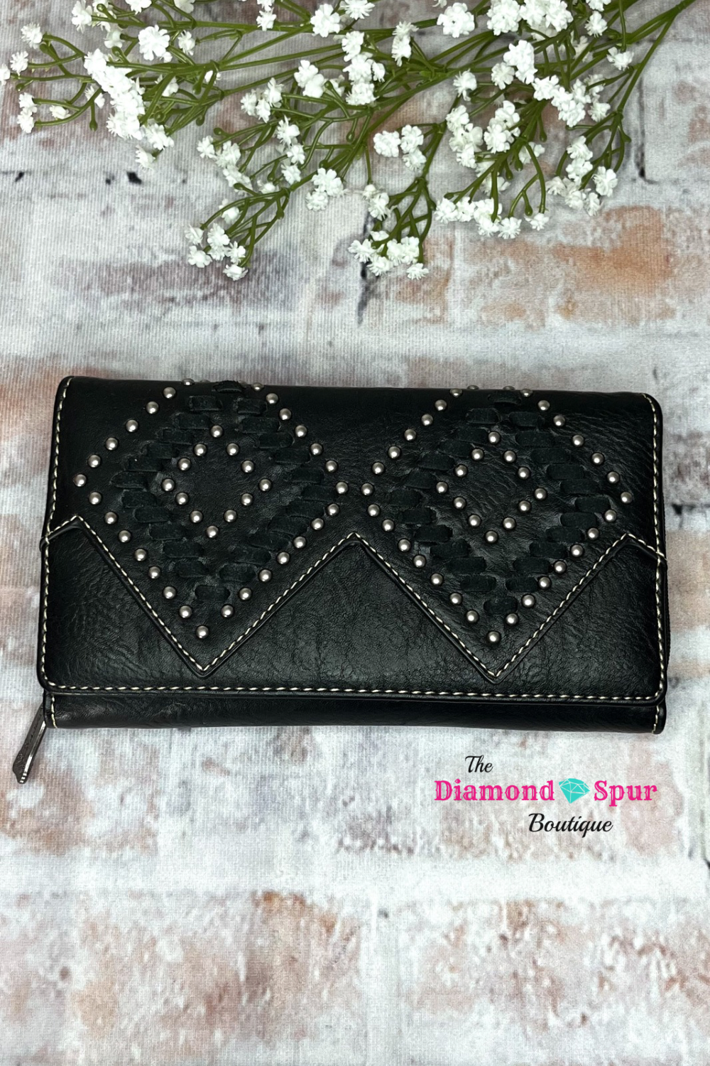 Stitched Diamond Secretary Style Wallet - The Diamond Spur Boutique