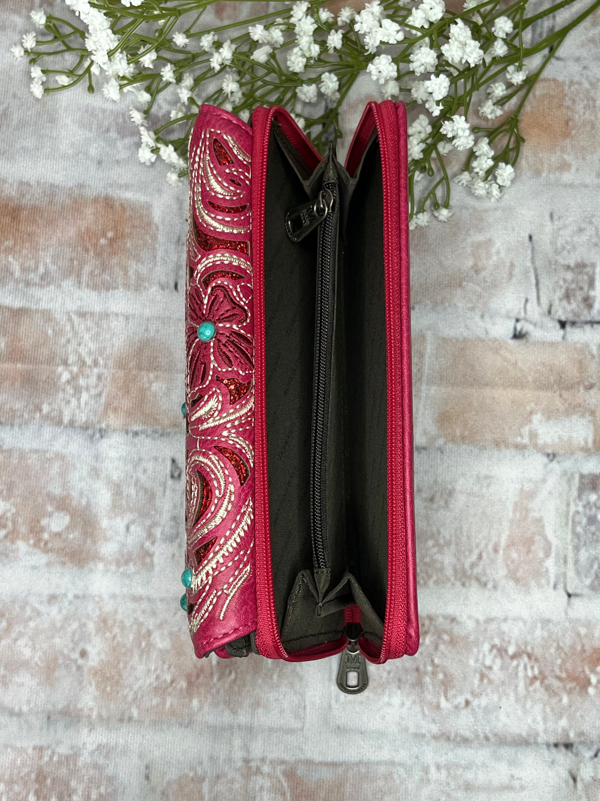 Feather Cut Out Wallet-Pink - The Diamond Spur Boutique