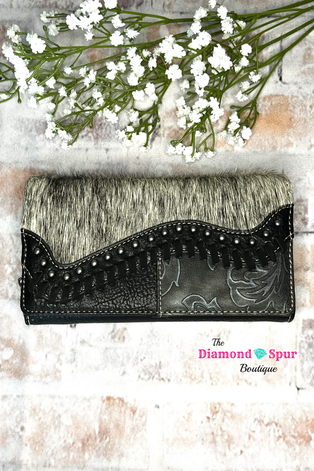 Saddle Shape Hair On Hide Wallet-Black - The Diamond Spur Boutique