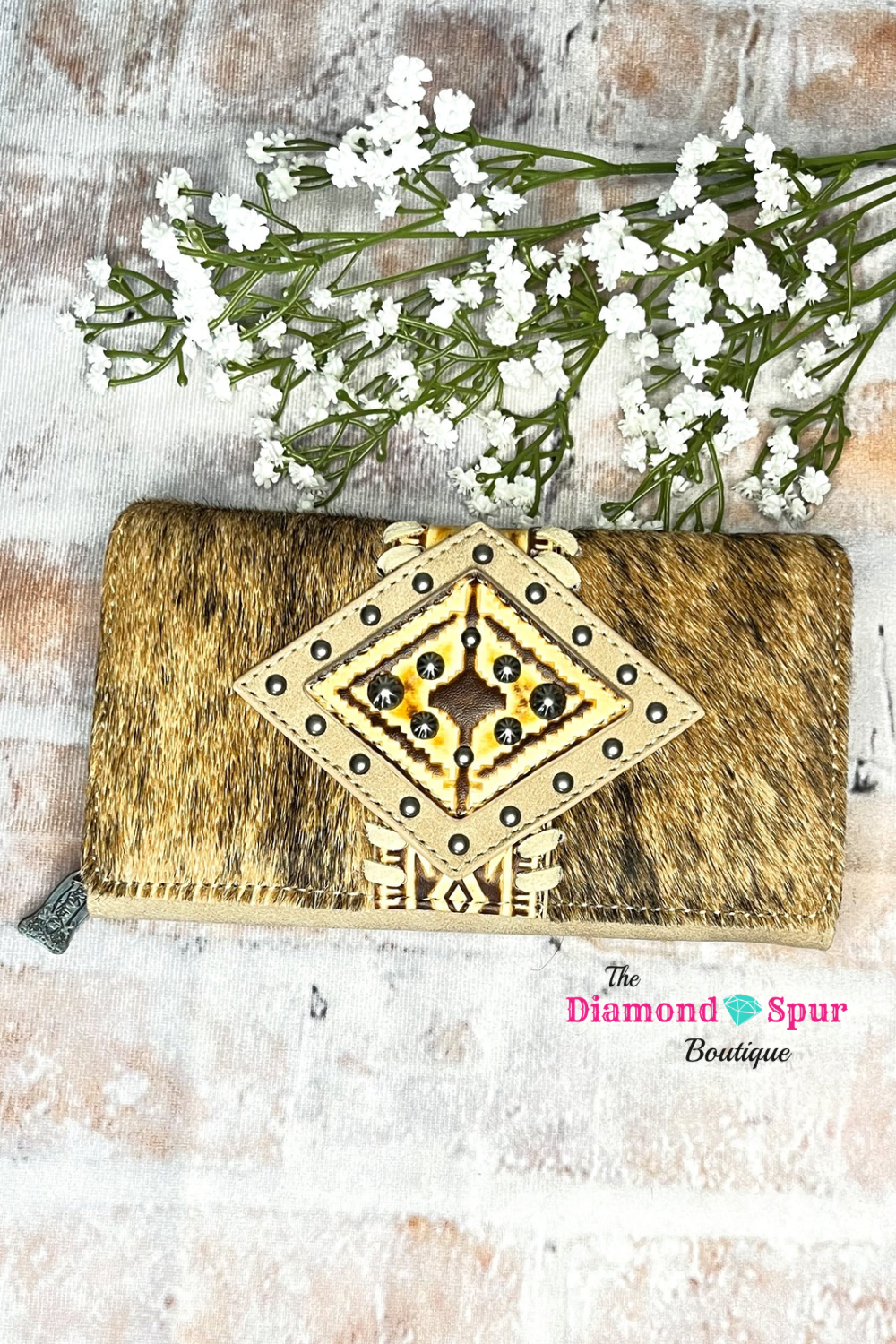 Tan Hair On Hide Diamond Wallet - The Diamond Spur Boutique