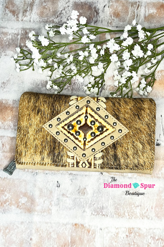 Tan Hair On Hide Diamond Wallet - The Diamond Spur Boutique