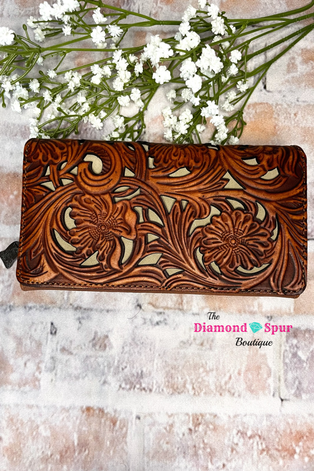 Cut Out Tooled Leather Wallet-Brown - The Diamond Spur Boutique