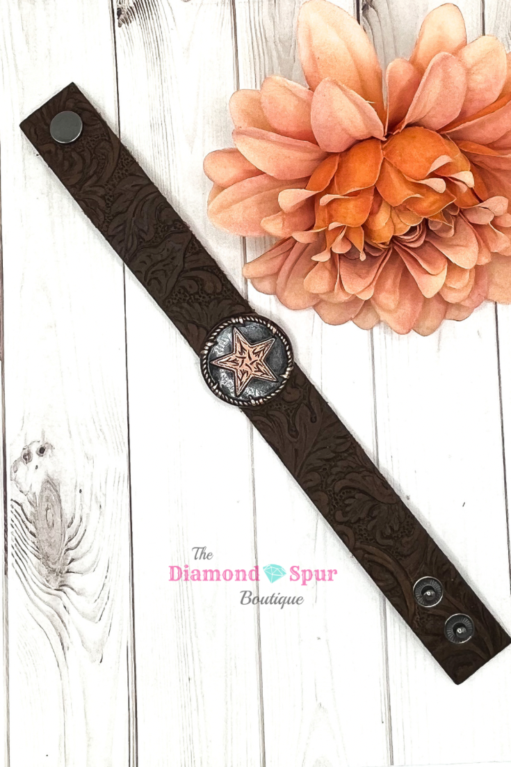 Leather Cuff With Concho Bracelet - The Diamond Spur Boutique