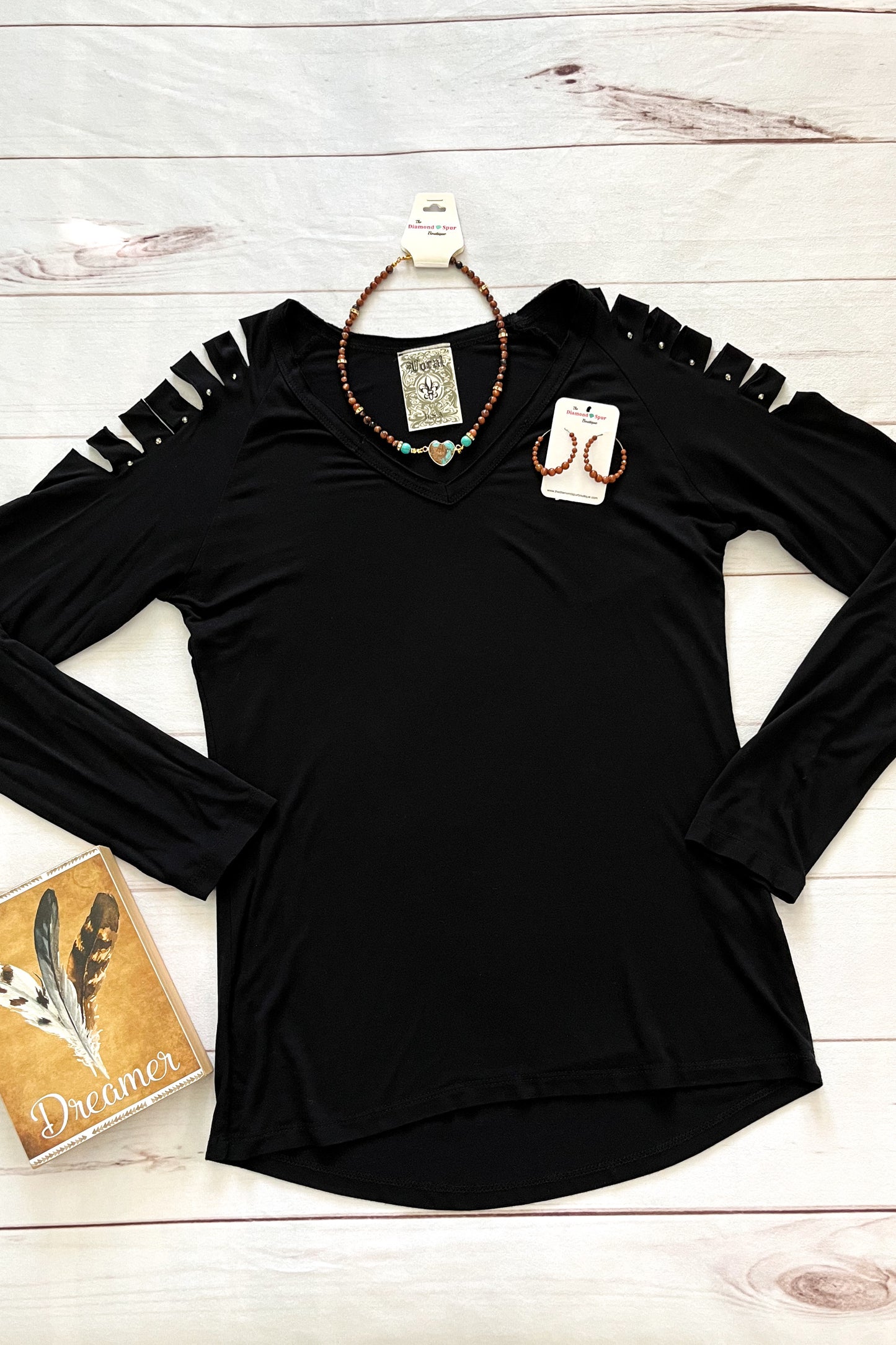 Stones and Laser Cut Sleeve Top - The Diamond Spur Boutique