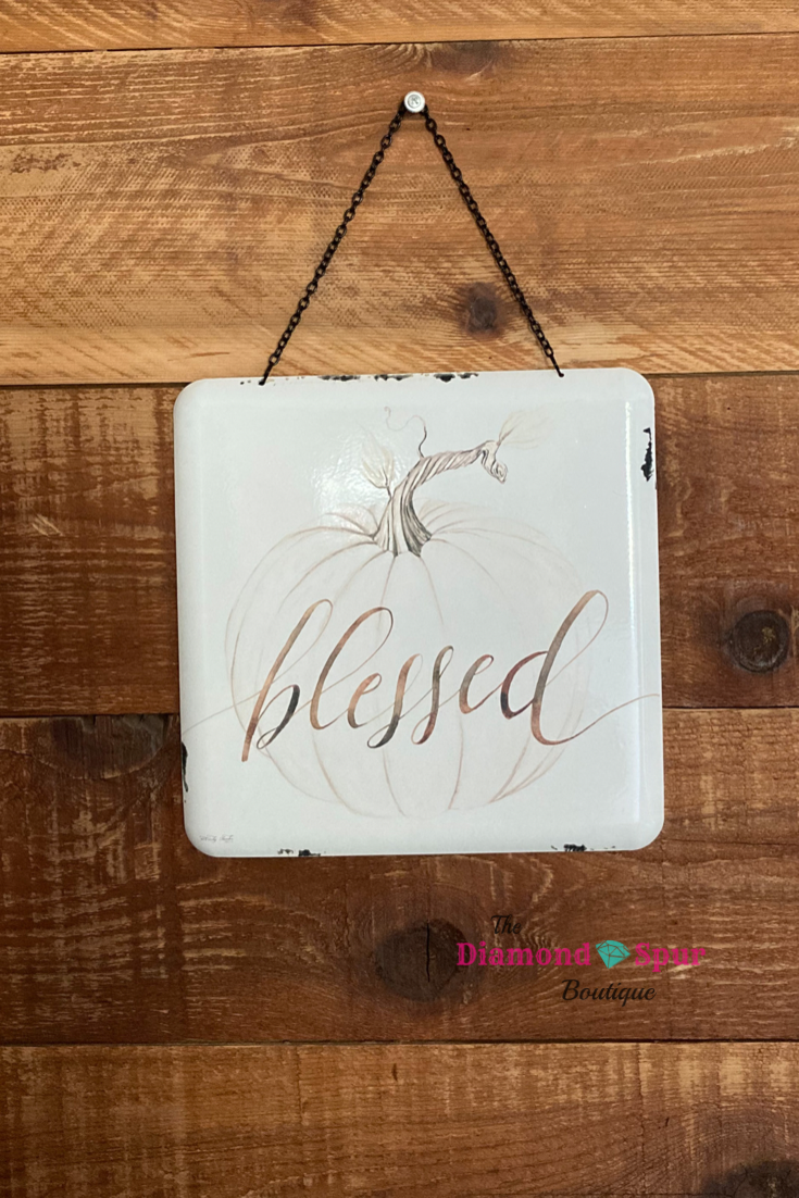 Blessed Pumpkin Metal Wall Sign - The Diamond Spur Boutique