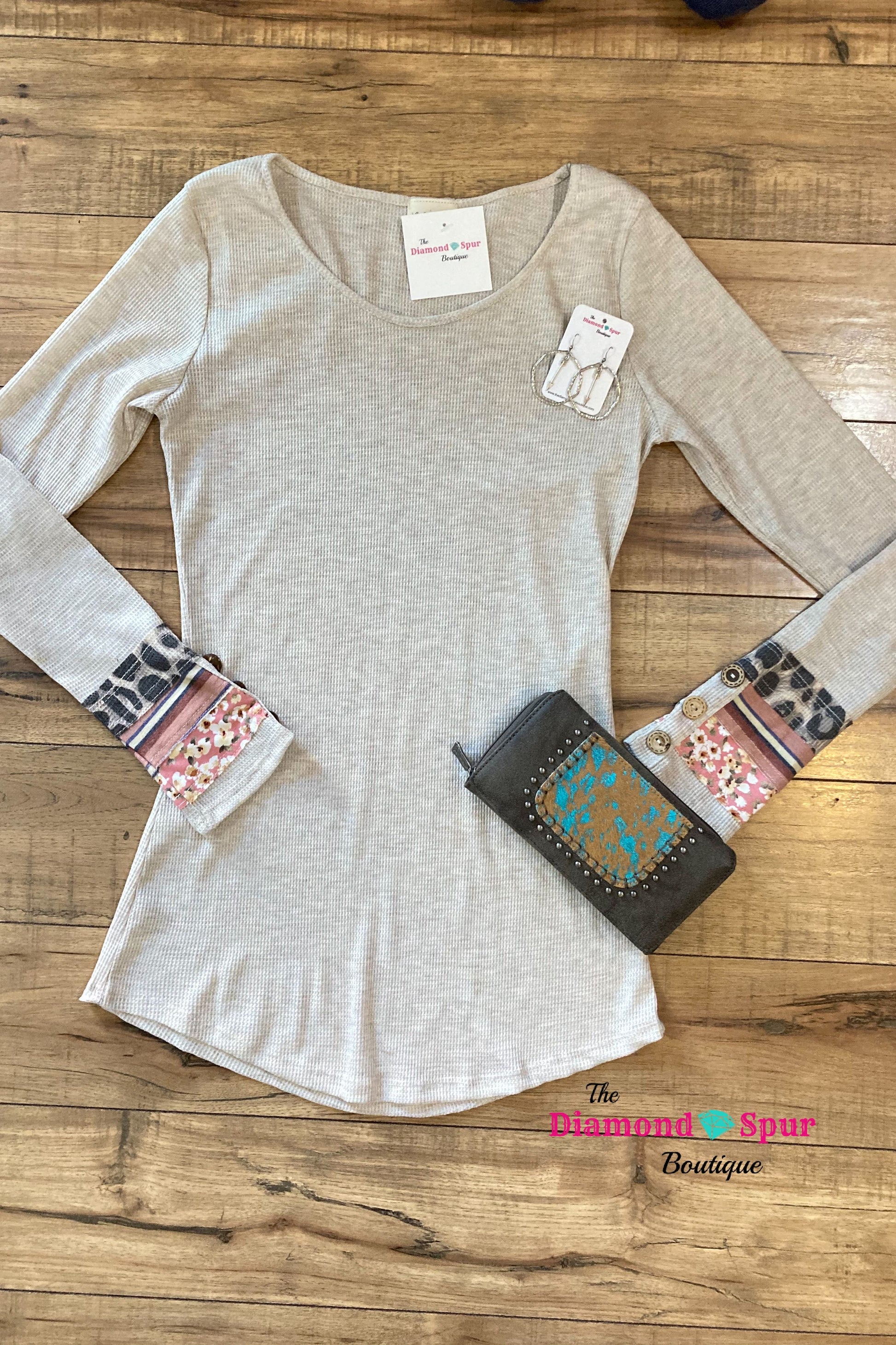 Leopard Stripes Floral Cuff Shirt - The Diamond Spur Boutique