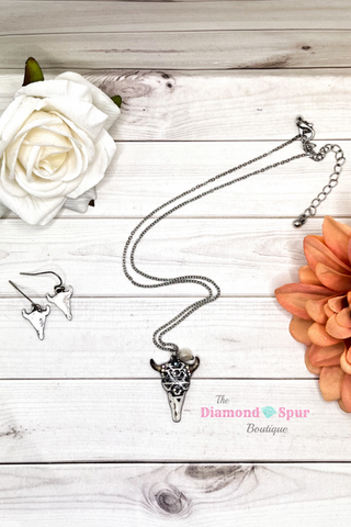 Dainty Skull Necklace and Earring Set - The Diamond Spur Boutique