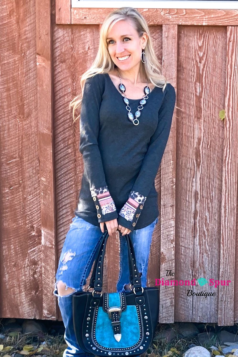 Leopard Stripes Floral Cuff Shirt - The Diamond Spur Boutique