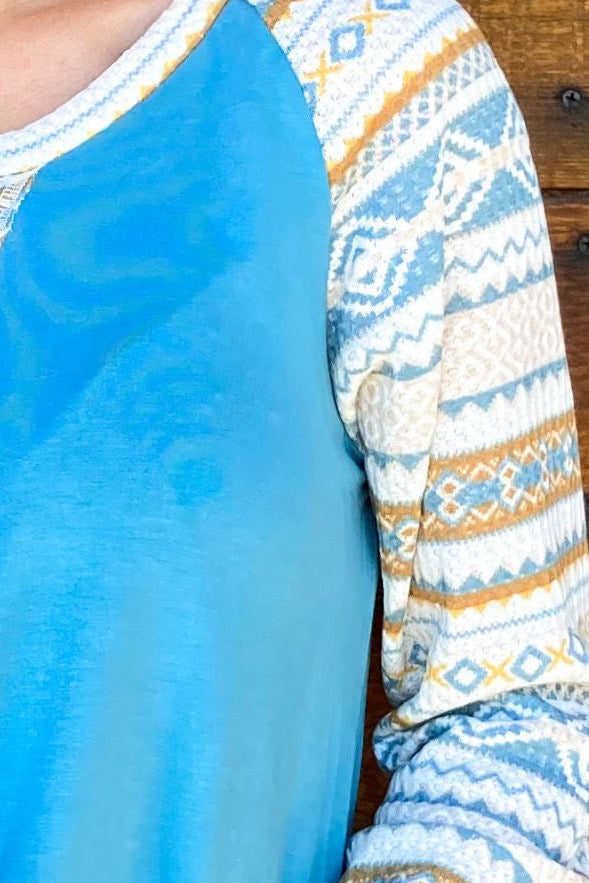Charming Retreat Aztec Sleeve Top - The Diamond Spur Boutique