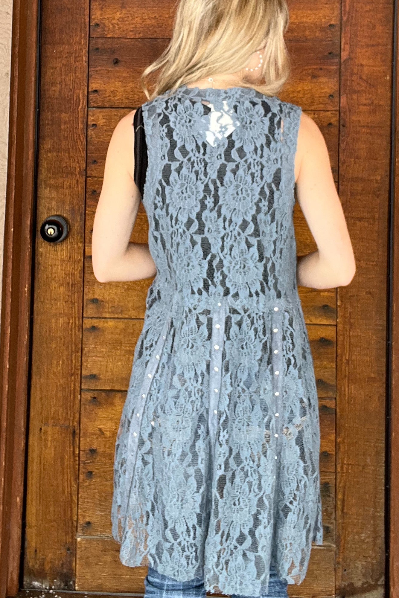 Vocal Lace Sleeveless Cardigan Vest - The Diamond Spur Boutique