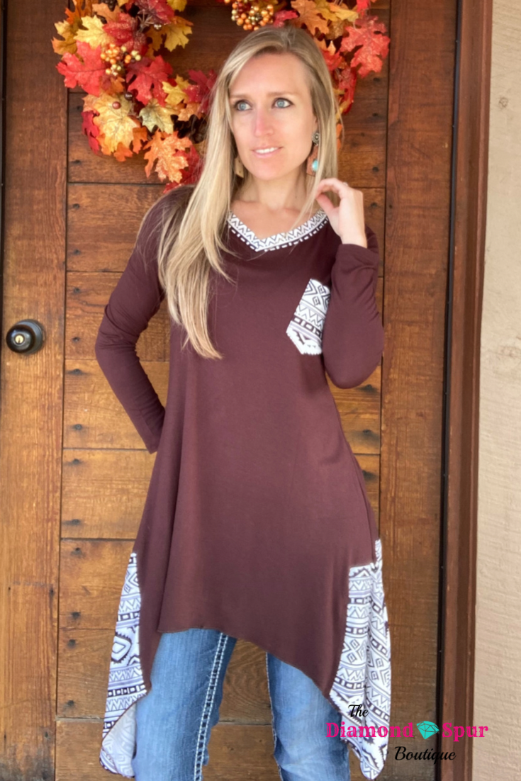 Tribal Print Detail Tunic - The Diamond Spur Boutique